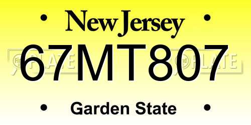 67MT807 New Jersey License Plate