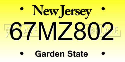 67MZ802 New Jersey License Plate