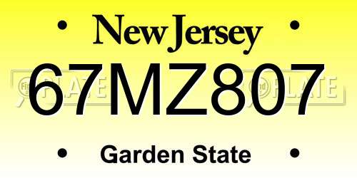 67MZ807 New Jersey License Plate