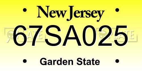 67SA025 New Jersey License Plate