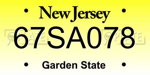67SA078 New Jersey License Plate