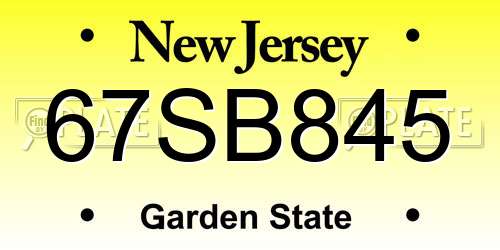 67SB845 New Jersey License Plate