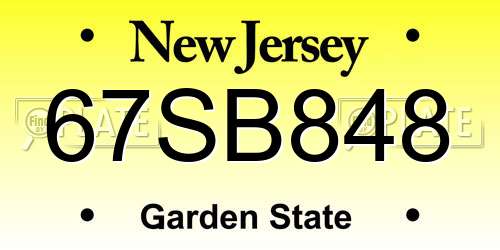67SB848 New Jersey License Plate