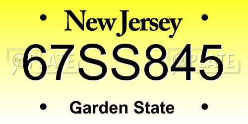 67SS845 New Jersey License Plate