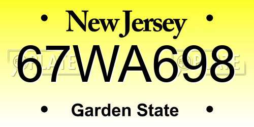 67WA698 New Jersey License Plate