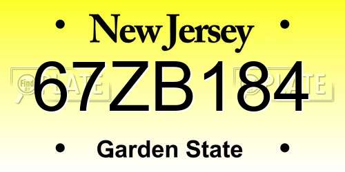 67ZB184 New Jersey License Plate