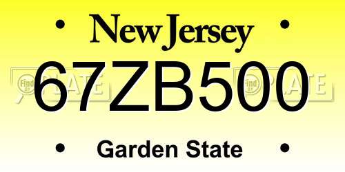 67ZB500 New Jersey License Plate