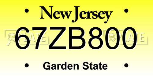 67ZB800 New Jersey License Plate