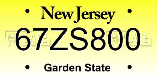 67ZS800 New Jersey License Plate