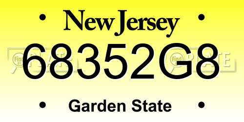 68352G8 New Jersey License Plate