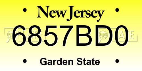 6857BD0 New Jersey License Plate