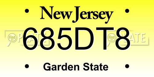 685DT8 New Jersey License Plate