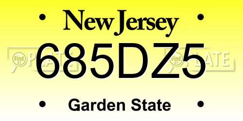 685DZ5 New Jersey License Plate