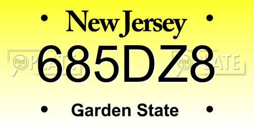 685DZ8 New Jersey License Plate