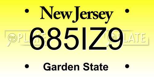 685IZ9 New Jersey License Plate