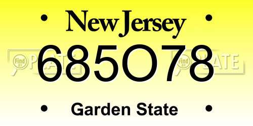 685O78 New Jersey License Plate