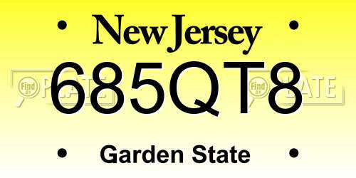 685QT8 New Jersey License Plate