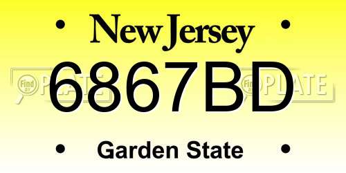 6867BD New Jersey License Plate