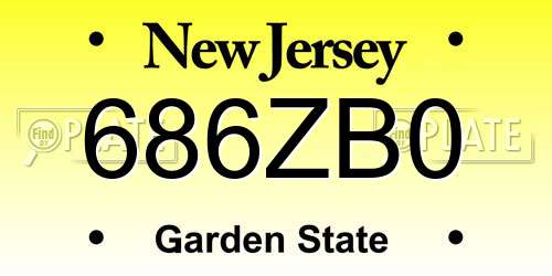 686ZB0 New Jersey License Plate