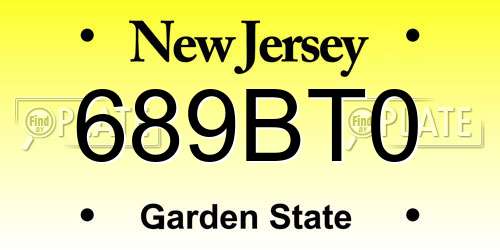 689BT0 New Jersey License Plate