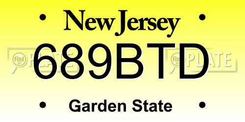 689BTD New Jersey License Plate