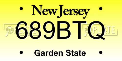 689BTQ New Jersey License Plate