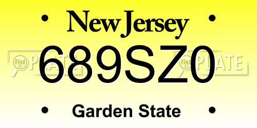 689SZ0 New Jersey License Plate