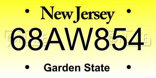 68AW854 New Jersey License Plate