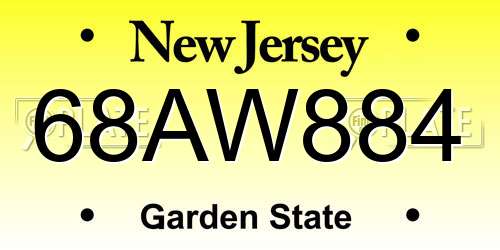 68AW884 New Jersey License Plate