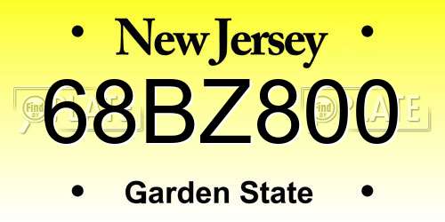 68BZ800 New Jersey License Plate