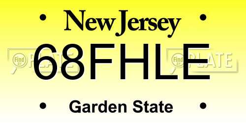 68FHLE New Jersey License Plate