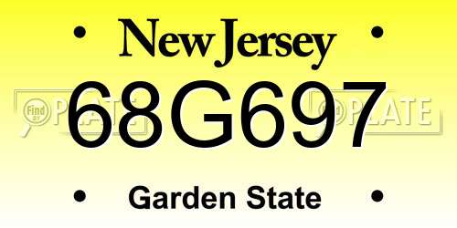 68G697 New Jersey License Plate