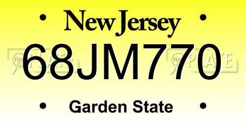 68JM770 New Jersey License Plate