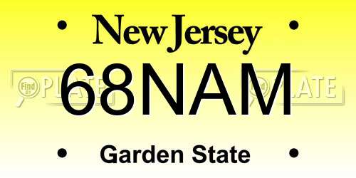 68NAM New Jersey License Plate