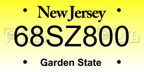 68SZ800 New Jersey License Plate