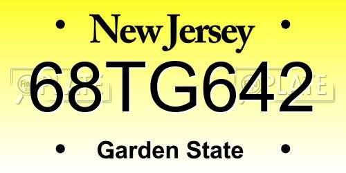 68TG642 New Jersey License Plate