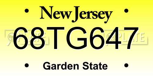 68TG647 New Jersey License Plate