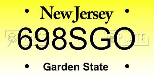 698SGO New Jersey License Plate