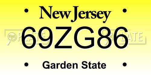 69ZG86 New Jersey License Plate