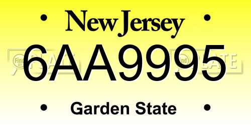 6AA9995 New Jersey License Plate