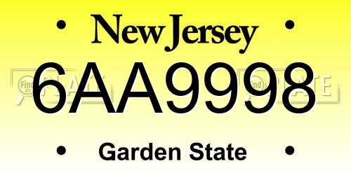 6AA9998 New Jersey License Plate