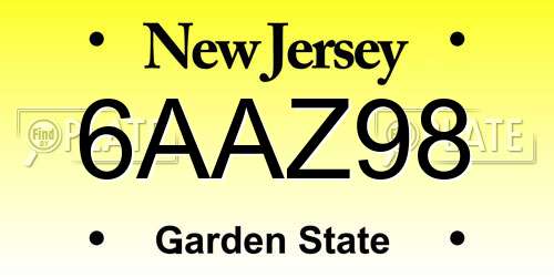 6AAZ98 New Jersey License Plate