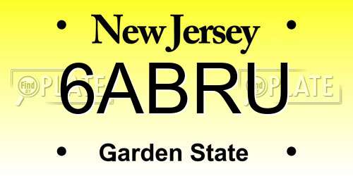 6ABRU New Jersey License Plate