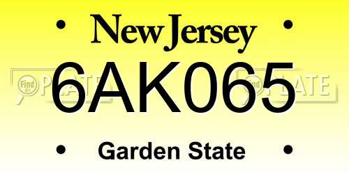 6AK065 New Jersey License Plate