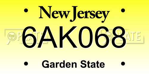 6AK068 New Jersey License Plate