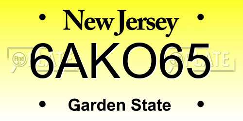 6AKO65 New Jersey License Plate