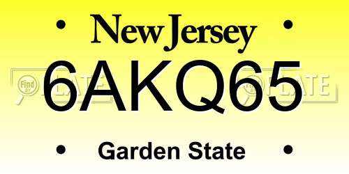 6AKQ65 New Jersey License Plate