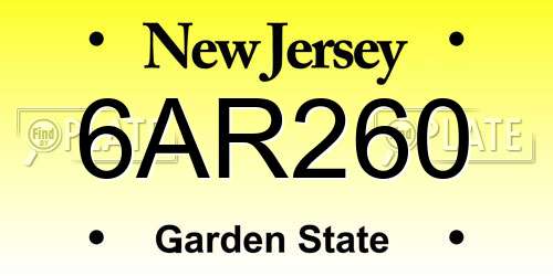 6AR260 New Jersey License Plate
