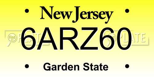 6ARZ60 New Jersey License Plate