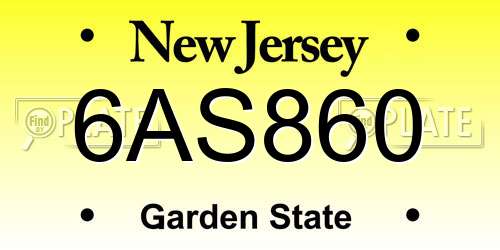 6AS860 New Jersey License Plate